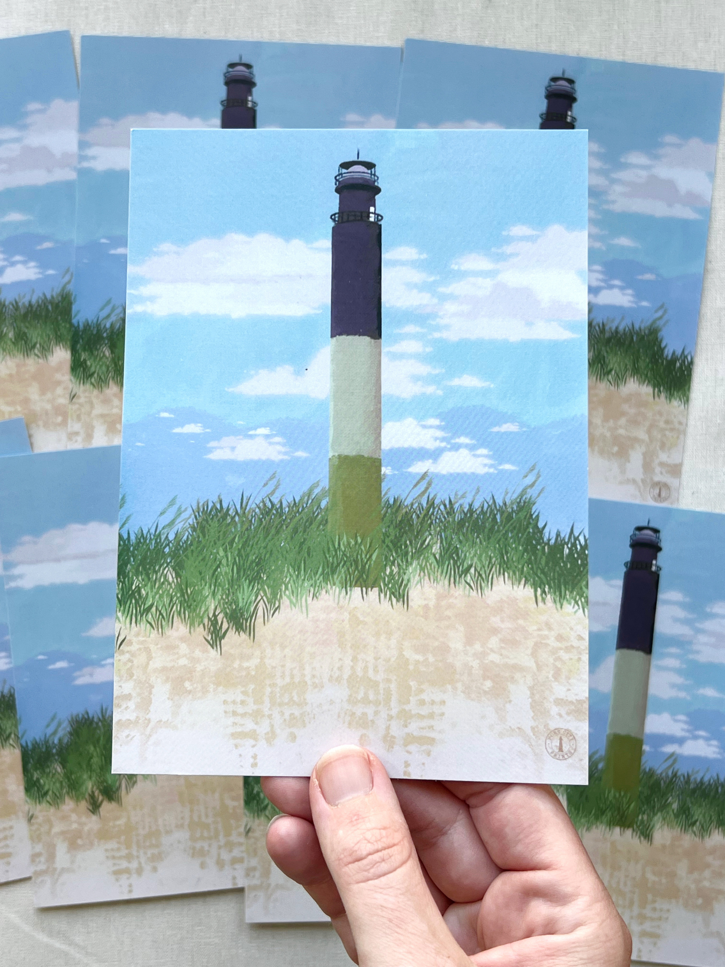 Oak Island Lighthouse Art Print - 5x7 Coastal North Carolina Wall Art