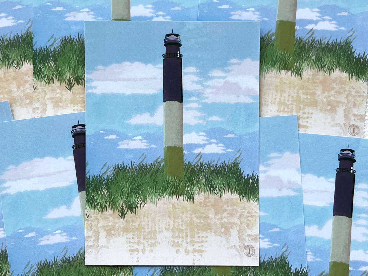 Oak Island Lighthouse Art Print - 5x7 Coastal North Carolina Wall Art