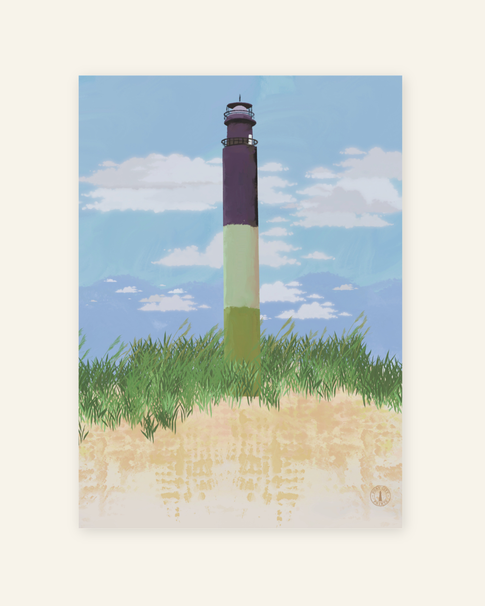 Oak Island Lighthouse Art Print - 5x7 Coastal North Carolina Wall Art